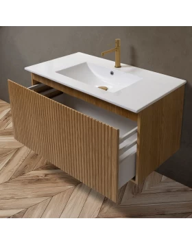 Έπιπλο Κόντρα Πλακέ με 1 Συρτάρι Push & Νιπτήρα Corian Natural Oak (60.5x46.5cm)