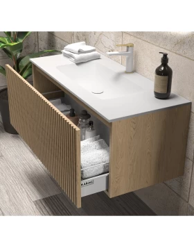 Έπιπλο Κόντρα Πλακέ με 1 Συρτάρι Push & Νιπτήρα Corian Natural Oak (120x46cm)