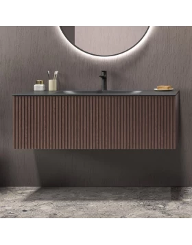 Έπιπλο Κόντρα Πλακέ με 1 Συρτάρι Push & Νιπτήρα Black Corian Rich Oak (120.5x46cm)