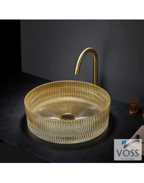 Νιπτήρας Επικαθήμενος Voss Ring 522-VL1040-200 Χρυσό Γυαλί (Φ.36cm)