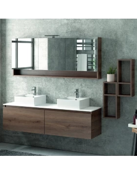 Έπιπλο με 2 Συρτάρια Premium Ganza Brown Wood & White Solid Surface (155x45cm)