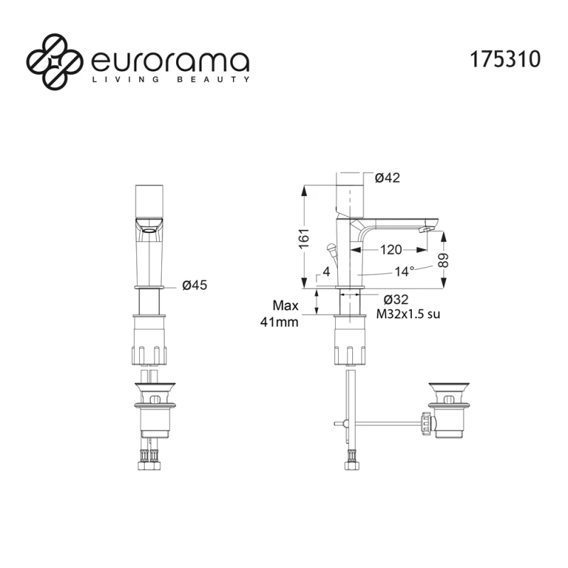 Μπαταρία Νιπτήρος Eurorama Res Pro 175310-100 Χρώμιο (Ύψος 16.1cm)