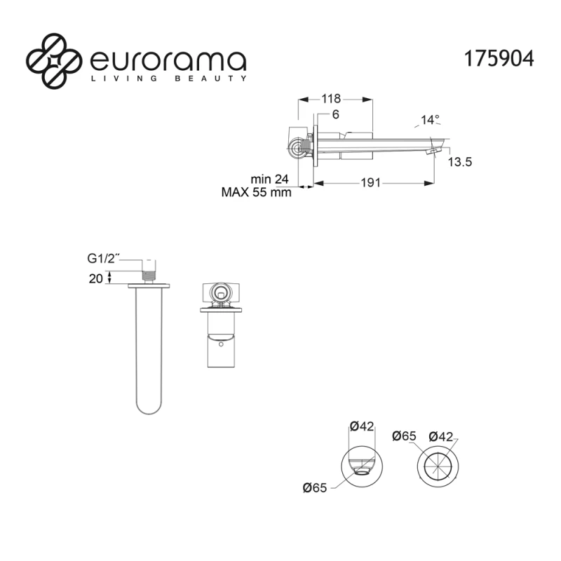 Μπαταρία Νιπτήρος Εντοιχισμού Eurorama Res Pro 175904-400 Μαύρο Ματ