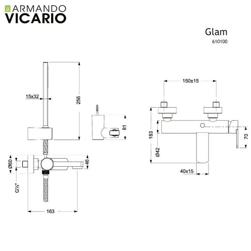 Μπαταρία Λουτρού Armando Vicario Glam 610100-400 Μαύρο Ματ