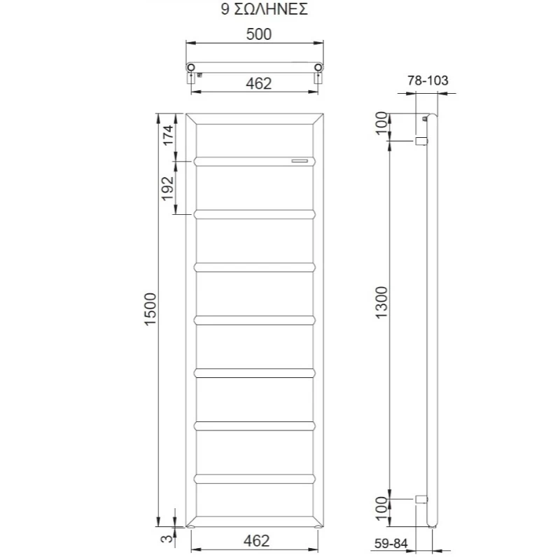 Θερμαινόμενη πετσετοκρεμάστρα – Thermo Tempo TEM15050-111 Inox Brushed 50x150cm Kcal/h: 359