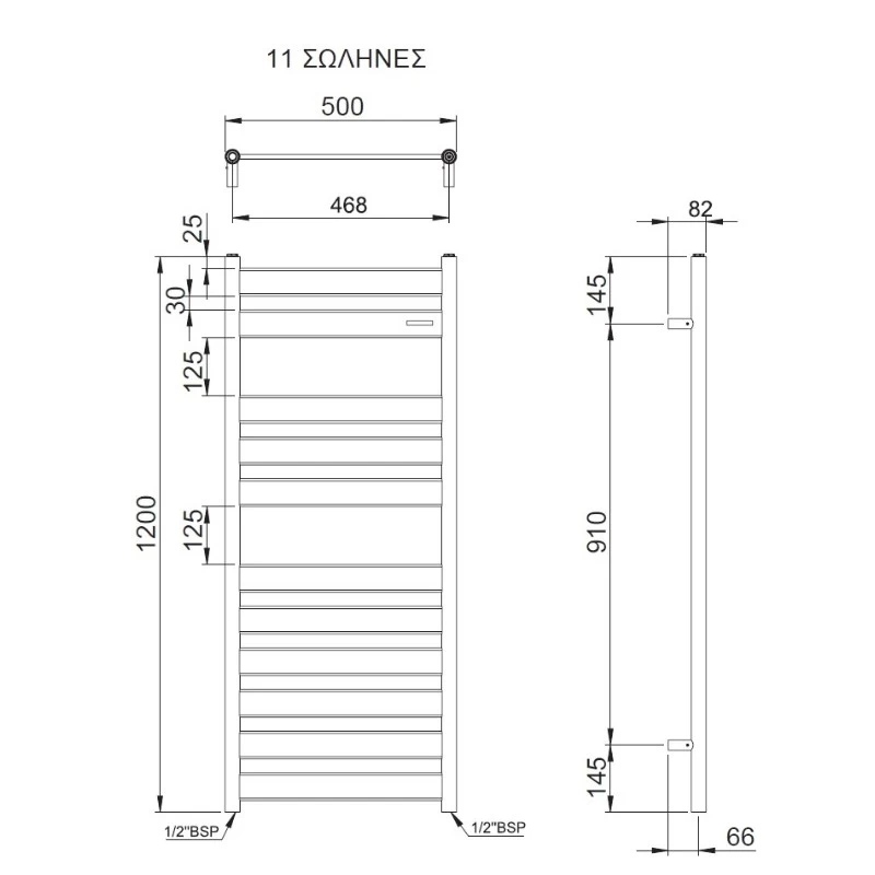 Θερμαινόμενη πετσετοκρεμάστρα – Thermo Largo LAR12050-100 Χρώμιο 50x120cm Kcal/h: 514