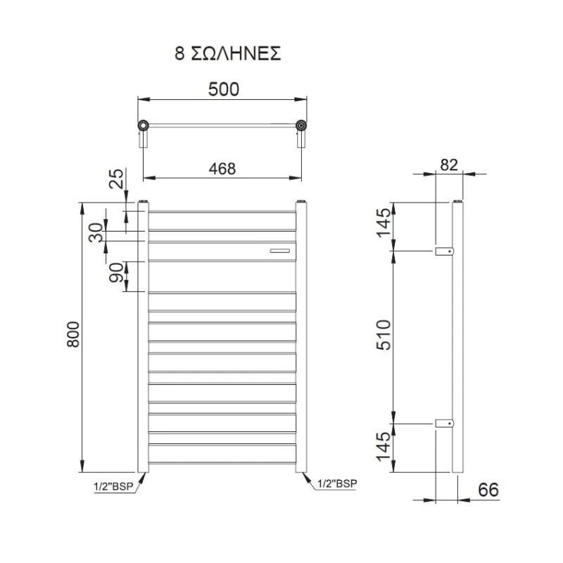 Θερμαινόμενη πετσετοκρεμάστρα – Thermo Largo LAR8050-100 Χρώμιο 50x80cm Kcal/h: 378