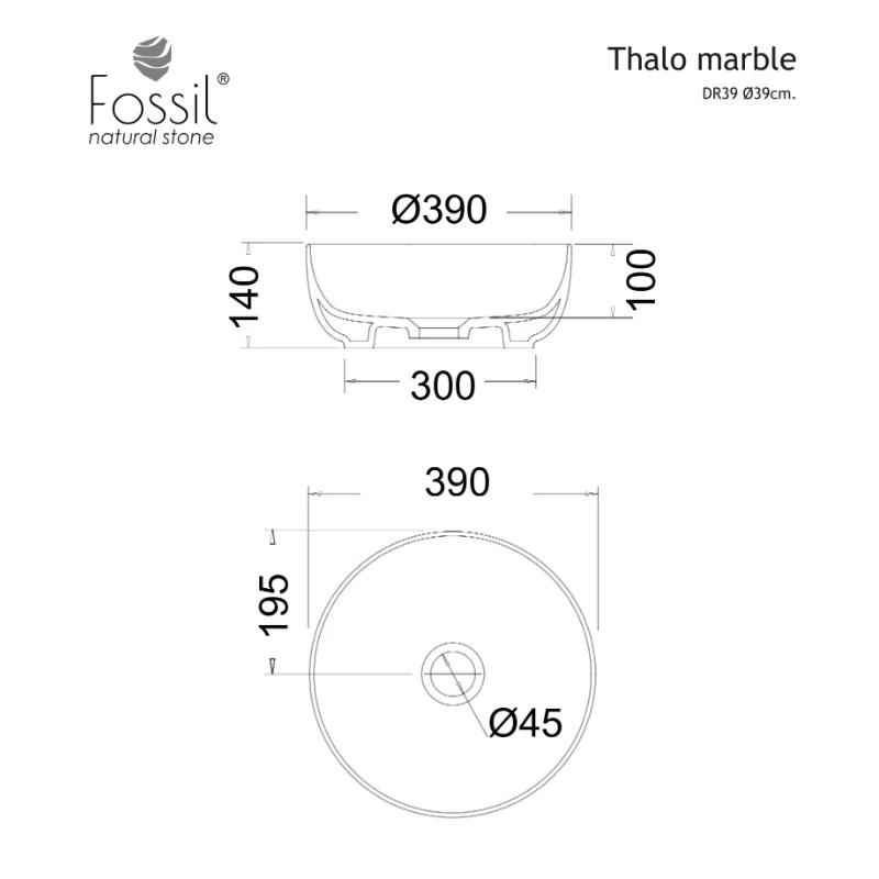 Νιπτήρας Μαρμάρινος Fossil Thalo Marble DR39-423 Tundra Grey (Φ.39cm)