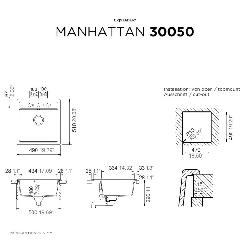 Νεροχύτες Schock Cristalite Manhattan 30050-1511 Everest (49x51cm)