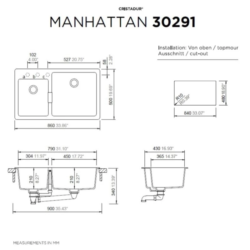 Νεροχύτες Schock Cristalite Manhattan 30291-1401 Nero (86x50cm)