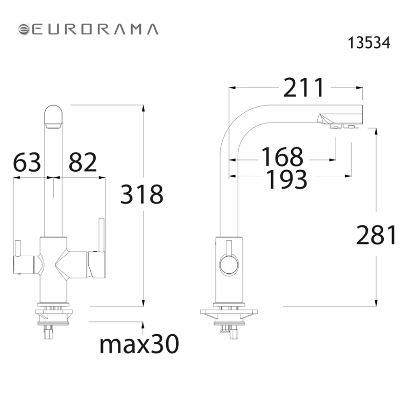 Μπαταρία κουζίνας Eurorama Filter Tap 13534F-110 Inox Matt (Για Σύνδεση με Φίλτρo Νερού)