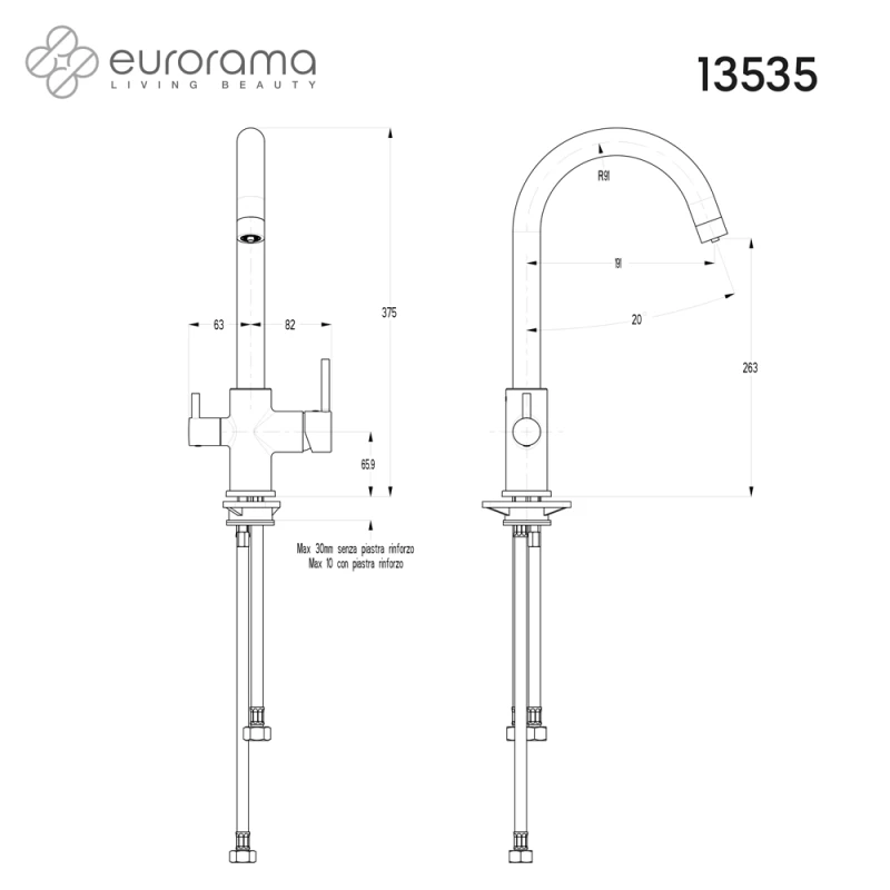 Μπαταρία κουζίνας Eurorama Filter Tap 13535F-100 Χρώμιο (Για Σύνδεση με Φίλτρo Νερού)