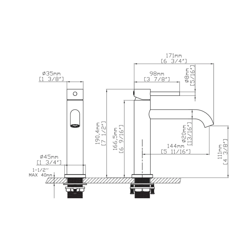 Μπαταρία Νιπτήρα Karag Artemis B99001-N Μαύρο Ματ (Ύψος 19cm)