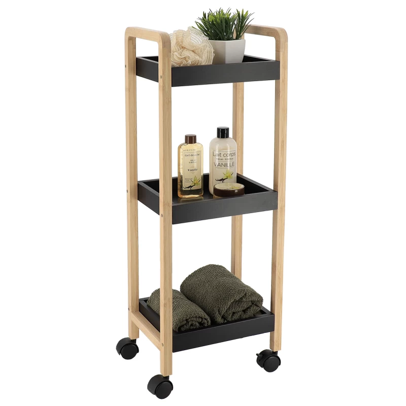 Ραφιέρα με 3 ράφια Bamboo & Ρόδες σειρά 9971 Φυσικό (79x28.5x21cm)