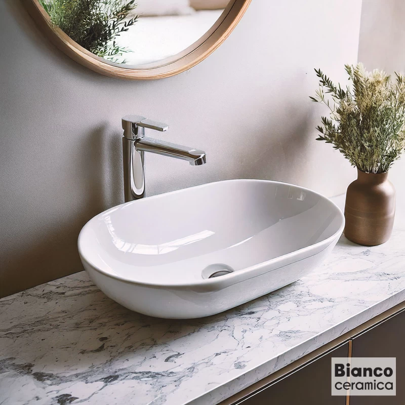 Νιπτήρας Επικαθήμενος Bianco Ceramica Loop 514-32055-300 Λευκό (57.5x36.5cm)