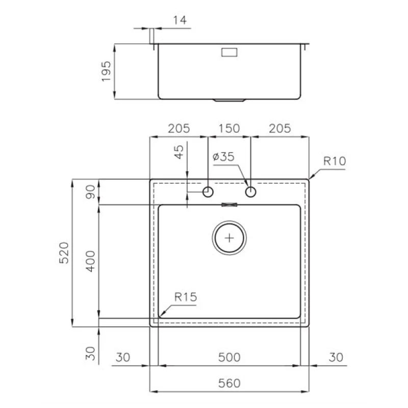 Νεροχύτης Ένθετος Foster σειρά KE FILOTOP 2265050 Σατινέ (56x52cm)