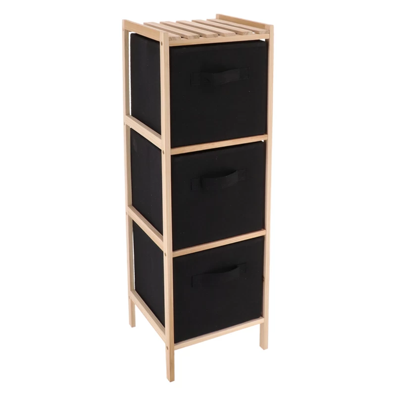 Έπιπλο με 3 συρτάρια από polyester-bamboo σειρά 9716 Μαύρο (77x25x25cm)