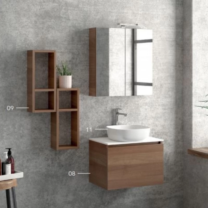 Έπιπλο με 1 Συρτάρι Premium Line Rich Wood & White Solid Surface (60x40cm)