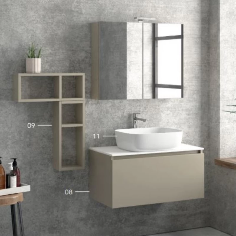 Έπιπλο με 1 Συρτάρι Premium Line Taupe & White Solid Surface (80x40cm)