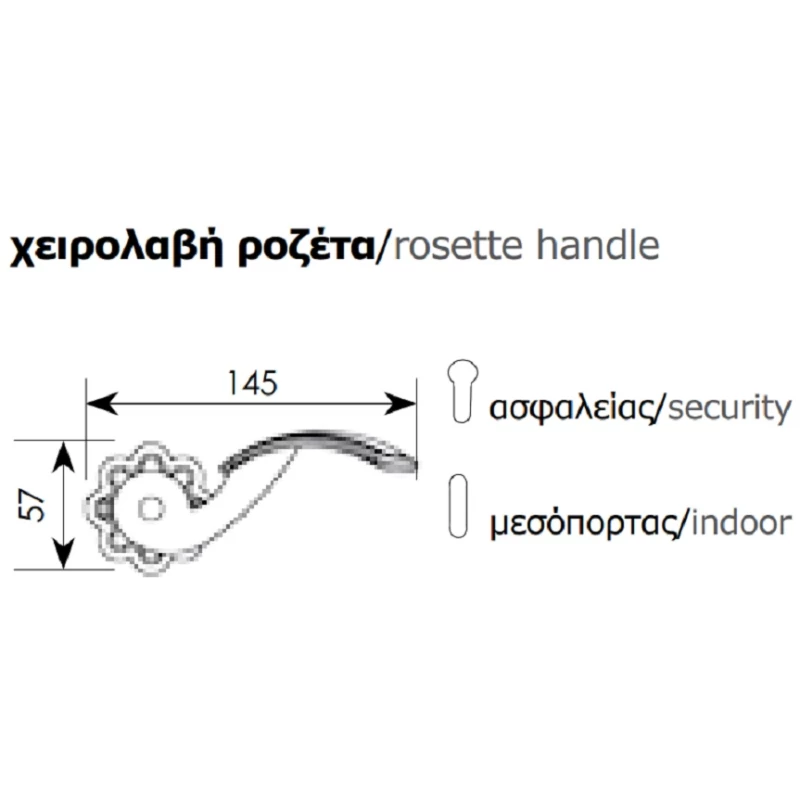 Πόμολα Πόρτας Ζωγομετάλ Χειρολαβές με ροζέτα 145 Αντικέ Σκουριά