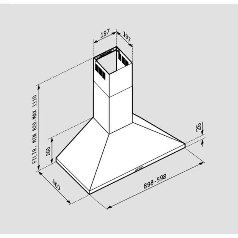 Απορροφητήρας Pyramis Καμινάδα Τετράγωνη Plus 90cm σε Ανοξείδωτο -(065037901)