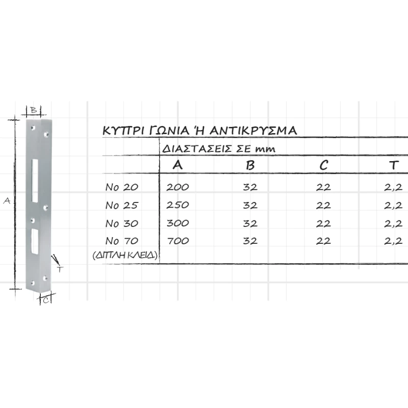 Κυπρί αντίκρισμα πόρτας Ζωγομετάλ σειρά 0610 νούμερο 70cm