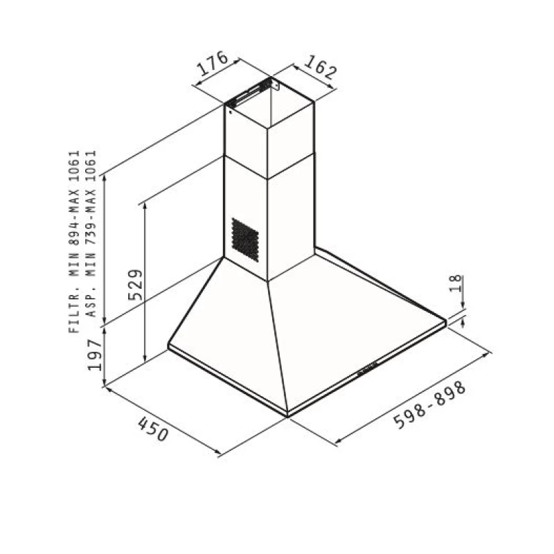 Απορροφητήρας Pyramis Καμινάδα Τετράγωνη Lux 90cm σε Ανοξείδωτο -(065030202)