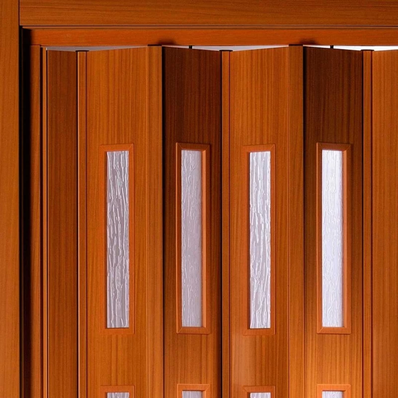 Πτυσσόμενη Πόρτα Φυσαρμόνικα Ακορντεόν χρώμα Ξύλου Κερασιάς με 4 σειρές τζαμιών