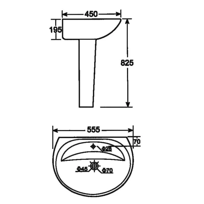 Νιπτήρας με Κολώνα Sanitary σειρά Porta 0043 (55x45cm)