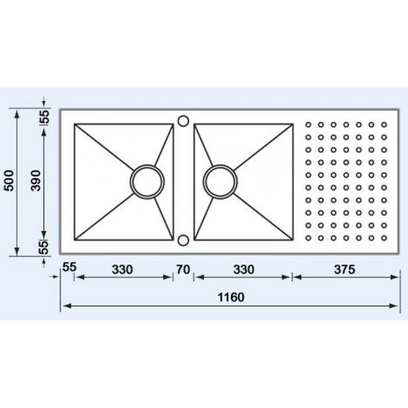 Νεροχύτες Sanitec 10907 Punto Quantra (116x50cm) Σατινέ 