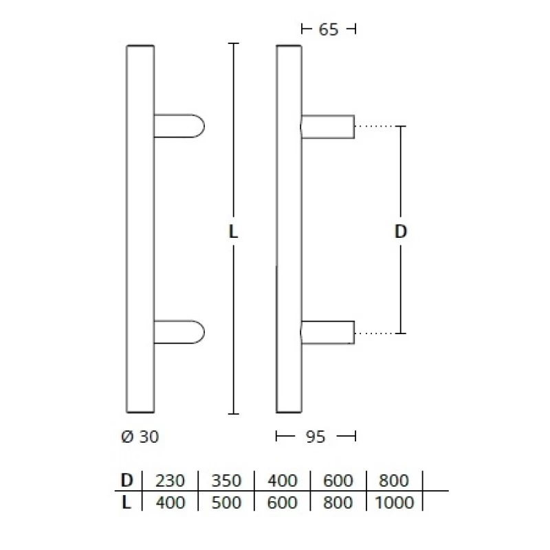 Λαβή Εξώπορτας Πλάγια Φ.30 Convex σειρά 1127S (σε 5 διαστάσεις)