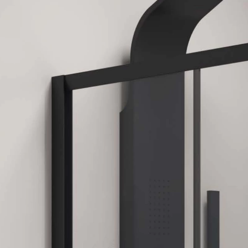 Καμπίνα Γωνιακή Karag Μαύρη ματ με 2 Συρόμενες Πόρτες & 2 Σταθερά & 1 Πλαϊνό σειρά Flora 600 Nero & S-10 Διάφανο (σε 24 διαστάσεις με Ύψος 190cm)