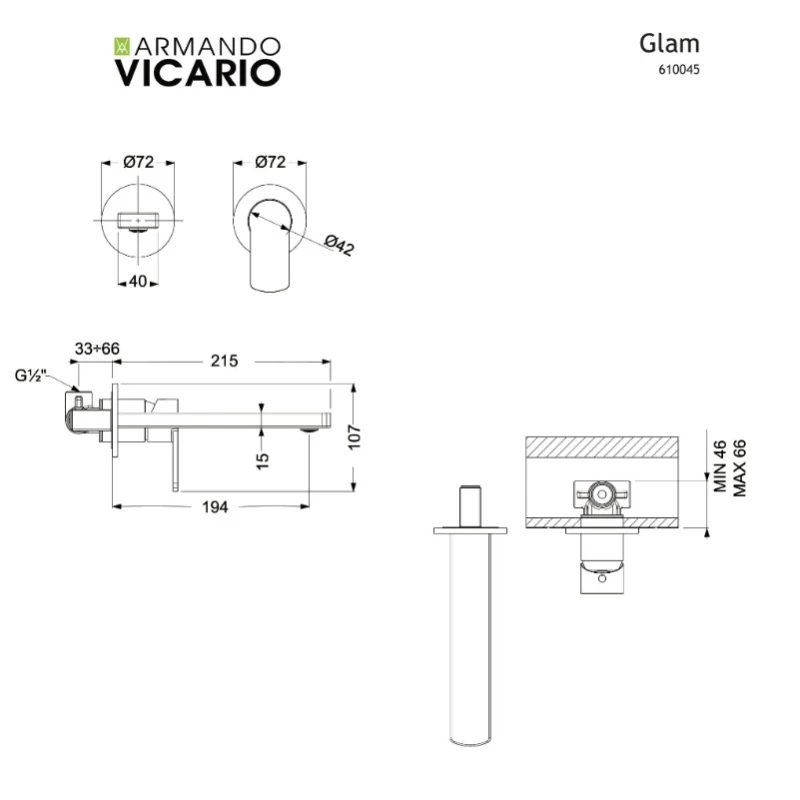 Μπαταρία Νιπτήρος Εντοιχισμού Armando Vicario Glam 610045-100 Χρώμιο