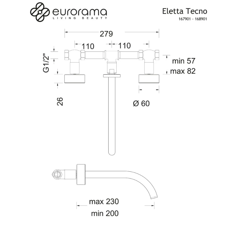 Μπαταρία Νιπτήρος Εντοιχισμού Eurorama Eletta Chester 168901-201 Χρυσό Βουρτσισμένο 