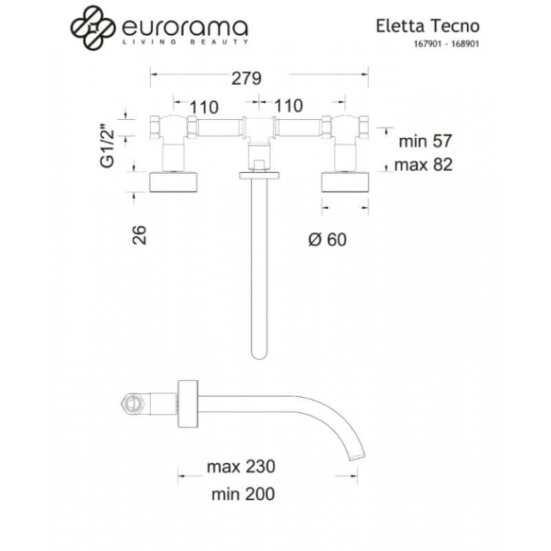 Μπαταρία Νιπτήρος Εντοιχισμού Eurorama Eletta Chester 168901-221 Μπρονζέ Βουρτσισμένο