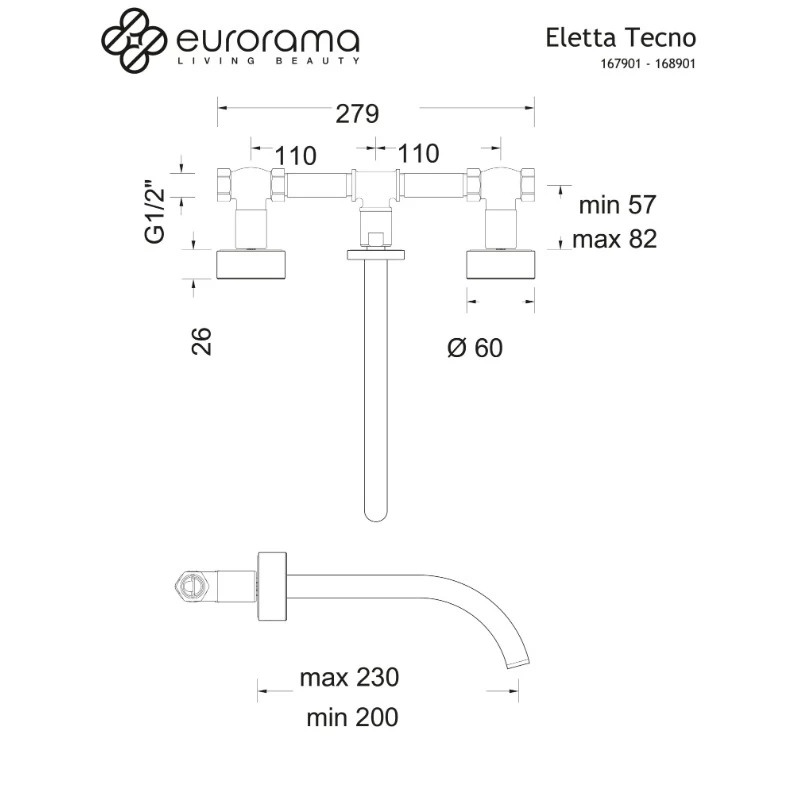 Μπαταρία Νιπτήρος Εντοιχισμού Eurorama Eletta Tecno 167901-410 Μαύρο Βουρτσισμένο