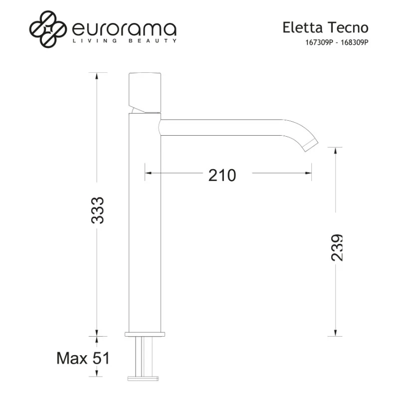 Μπαταρία Νιπτήρος Eurorama Eletta Tecno 167309P-400 Μαύρο Ματ (Ύψος 33.3cm)