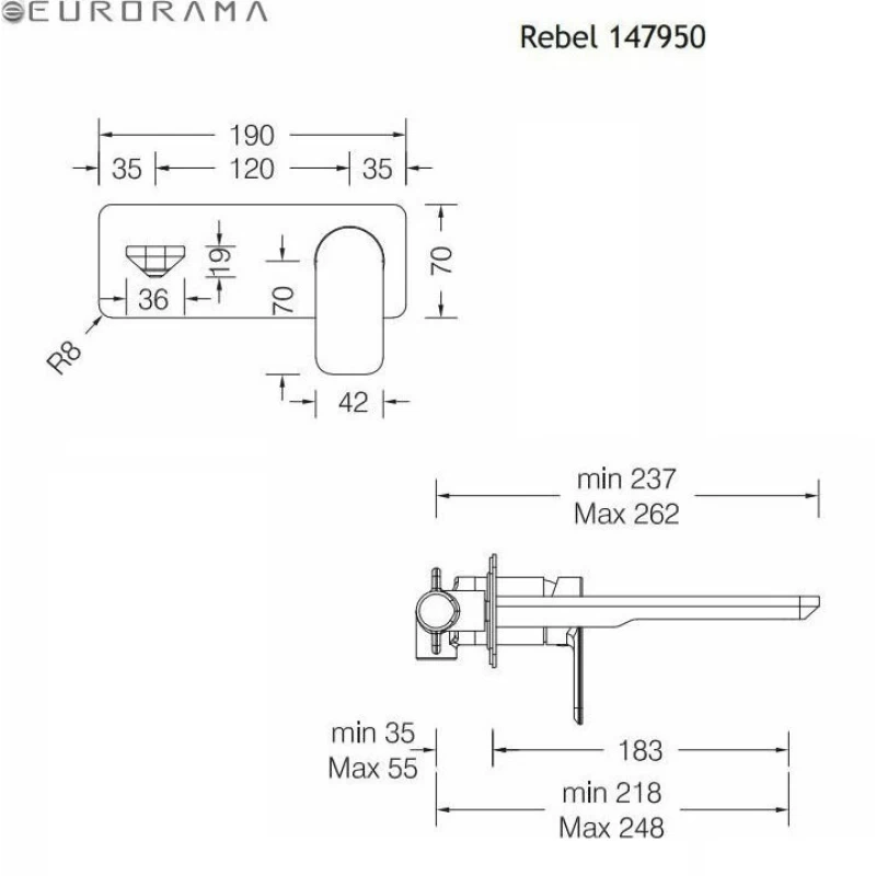 Μπαταρία Νιπτήρος Εντοιχισμού Eurorama Rebel 147950-100 Χρώμιο