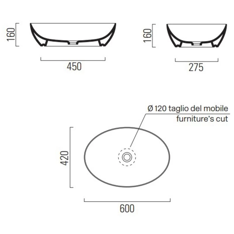 Νιπτήρας Επικαθήμενος GSI Pura 8842-450 Cenere (60x42cm)