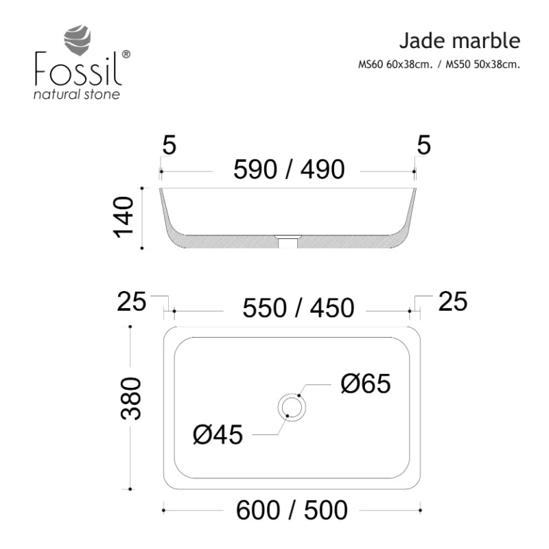 Νιπτήρας Μαρμάρινος Fossil Jade Marble MS50-410 Grey (50x38cm)