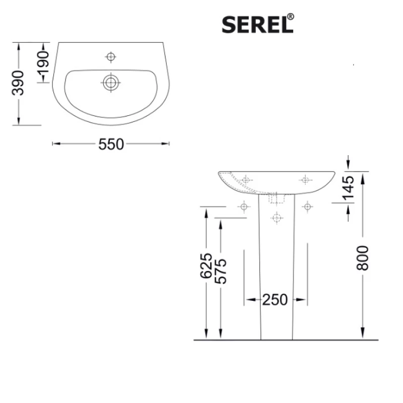 Νιπτήρας με κολώνα Serel Friendly 6701-6705 Λευκό (55x39cm)