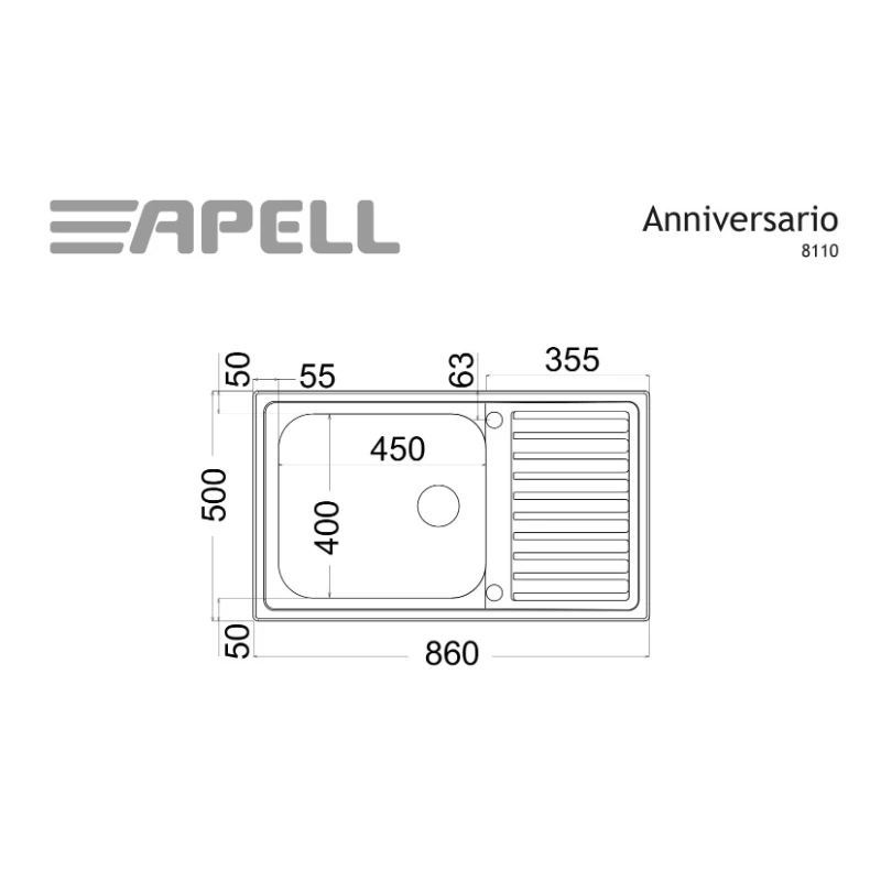 Νεροχύτης Ανοξείδωτος Apell Anniversario 8110-110 (86x50) Λείος