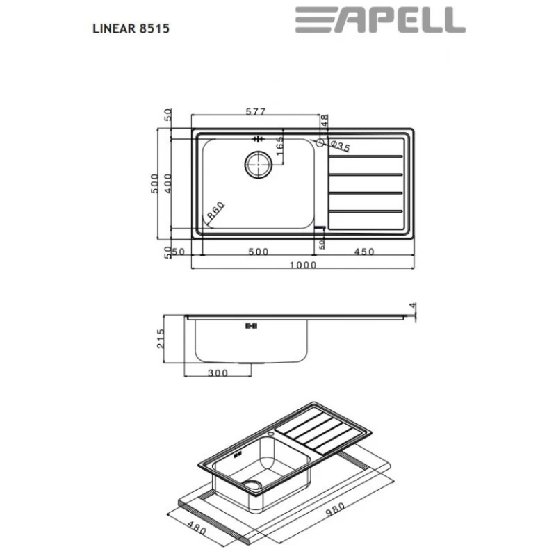 Νεροχύτης Ανοξείδωτος Apell Linear 8515-110 (100x50) Satin Λείο