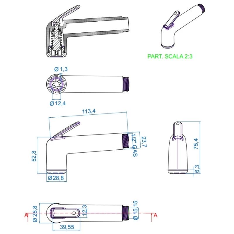 Σετ Μπιντέ με Ντουζάκι La Torre shut-off Flush 1 E136004-400 Ματ Μαύρο