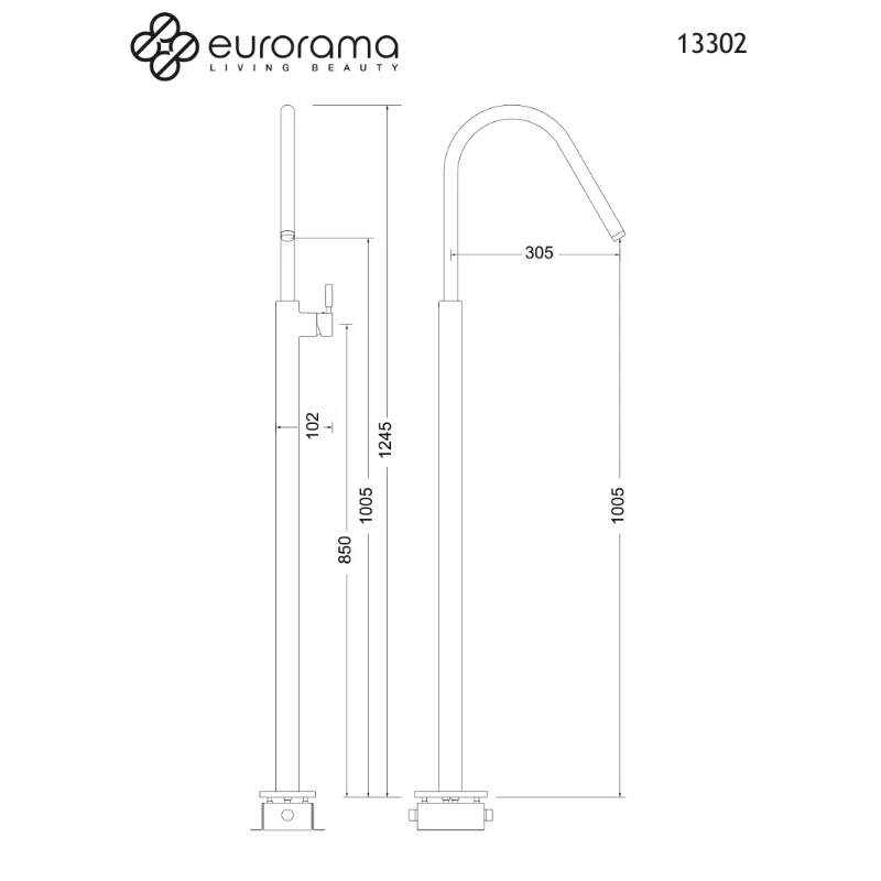 Μπαταρία Νιπτήρος Δαπέδου Eurorama 13302-400 Μαύρο Ματ 