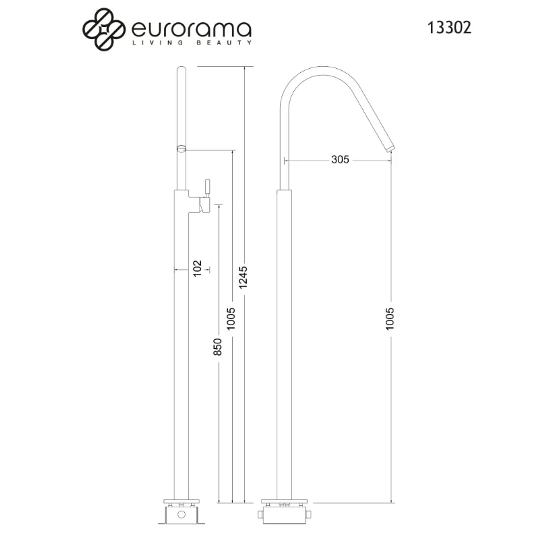 Μπαταρία Νιπτήρος Δαπέδου Eurorama 13302-110 Inox Ματ