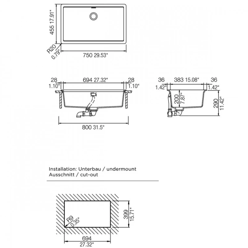 Νεροχύτης Υποκαθήμενος Schock Cristalite Manhattan 30080U-1301 Superwhite (75x45.6cm)