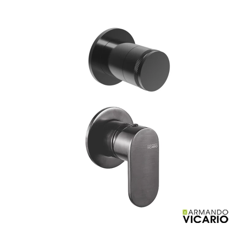 Σετ Ντουζ Εντοιχισμού Οροφής Armando Vicario Slim σε Black Brushed (με Περιστροφικό Εκτροπέα 2 Εξόδων)