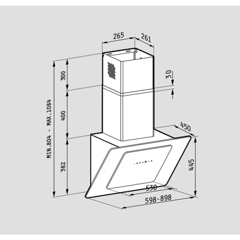 Απορροφητήρας Pyramis Fiero 60cm Καμινάδα Μαύρο Γυαλί - (065023101)