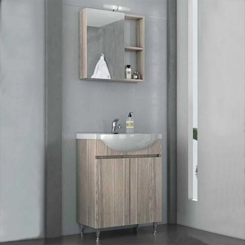 Έπιπλο μπάνιου με 2 Ντουλάπια & Καθρέφτη με Ντουλάπι Drop Alpha 65 Silver Gray(65x33cm)